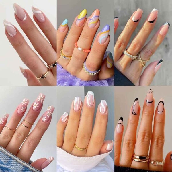 6 Packs (144 Pcs) Press on Nails Medium Design