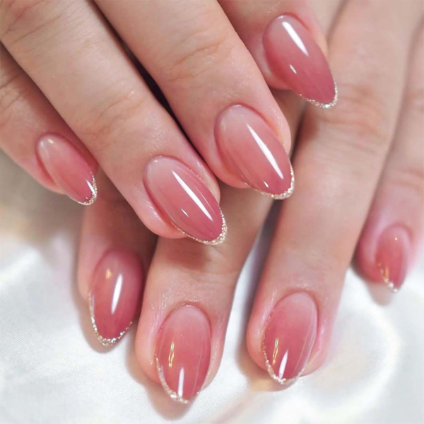 Pink Press on Nails Short Almond Fake Nails French Tip