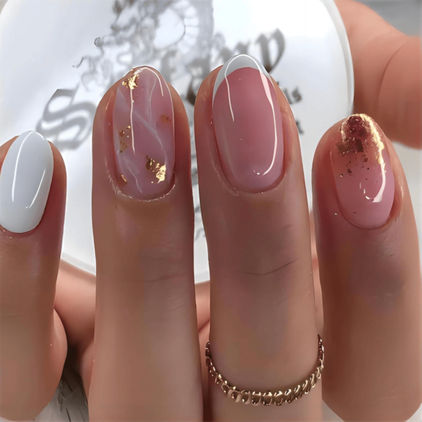 White French Press on Nails Short Round False Nails Pink